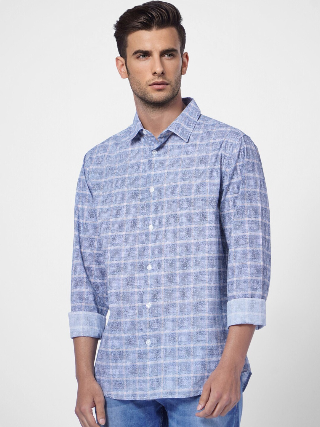 

Jack & Jones Men Checked Cotton Casual Shirt, Blue