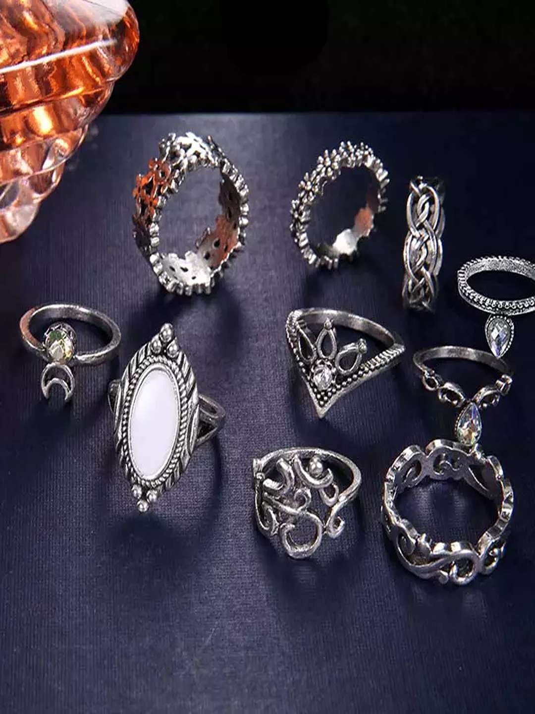 

Pinapes Set Of 10 Silver-Plated Finger Rings