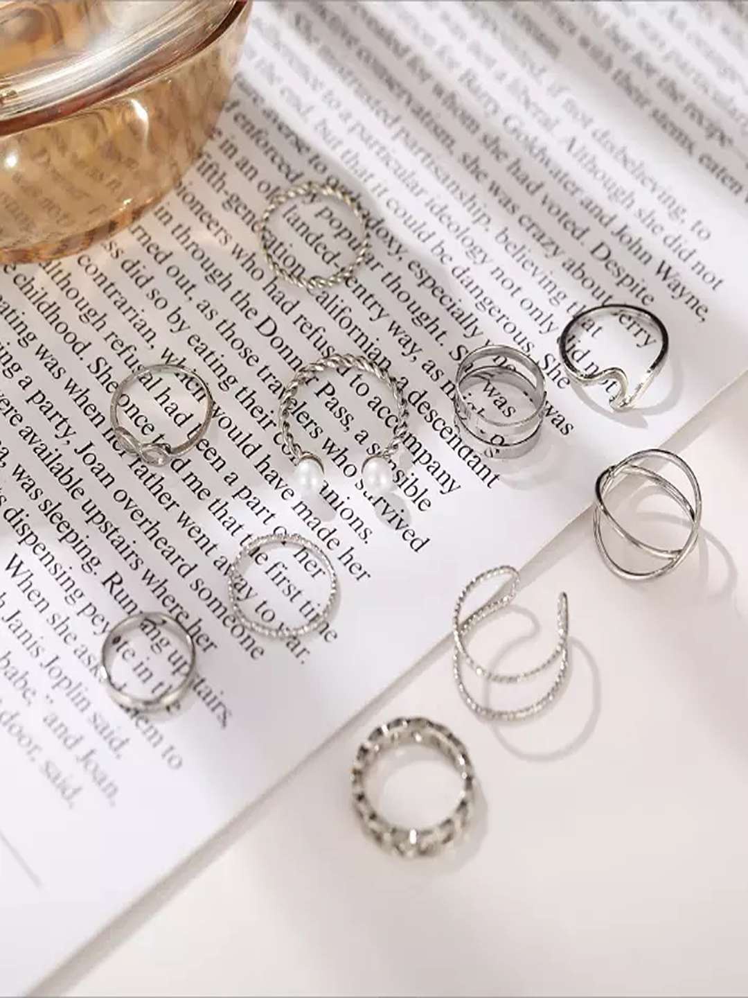 

Pinapes Set Of 10 Oxidised Silver-Plated Boho Design Finger Ring
