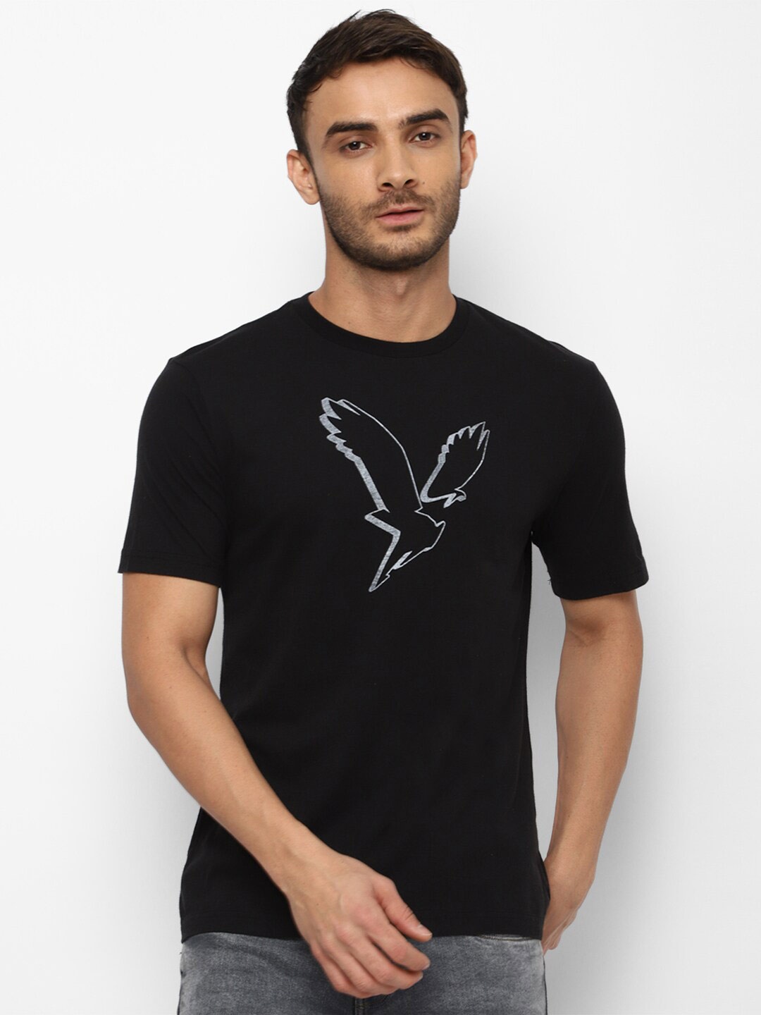 

AMERICAN EAGLE OUTFITTERS Men Printed Pure Cotton T-shirt, Black