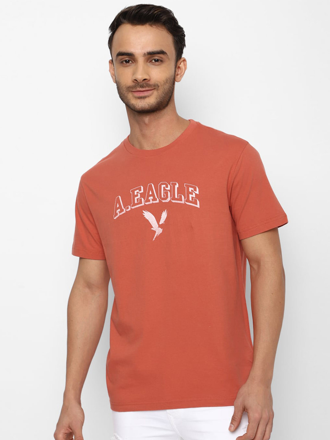 

AMERICAN EAGLE OUTFITTERS Men Typography Printed Pure Cotton T-shirt, Coral