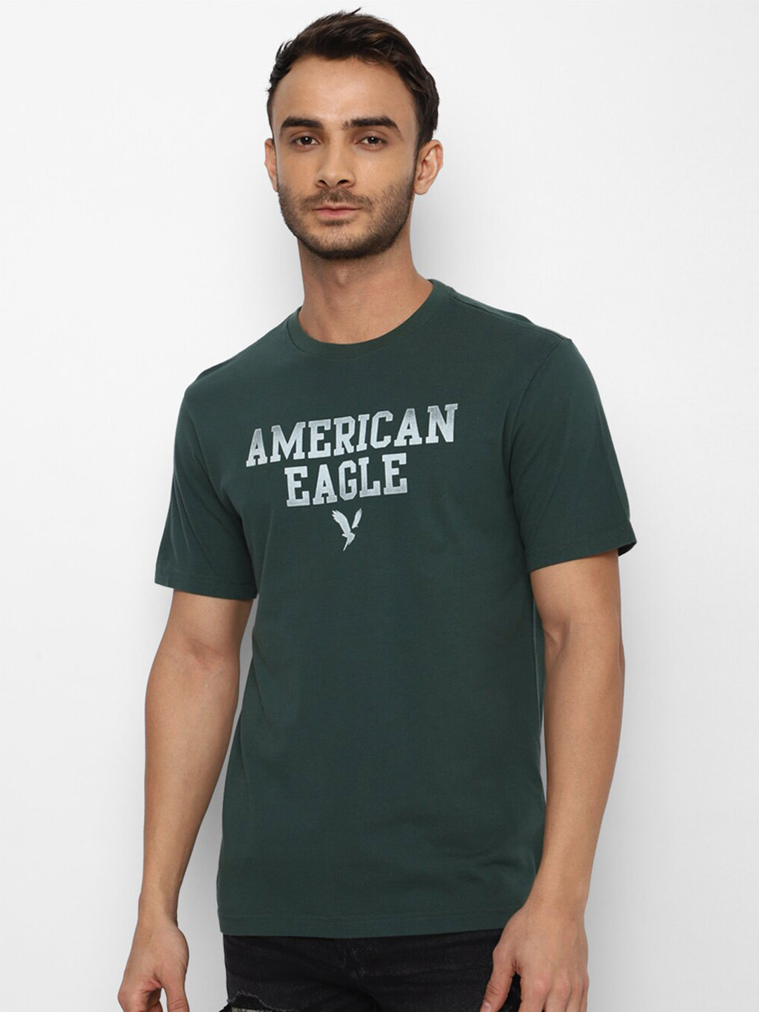 

AMERICAN EAGLE OUTFITTERS Men Typography Printed Pure Cotton T-shirt, Green