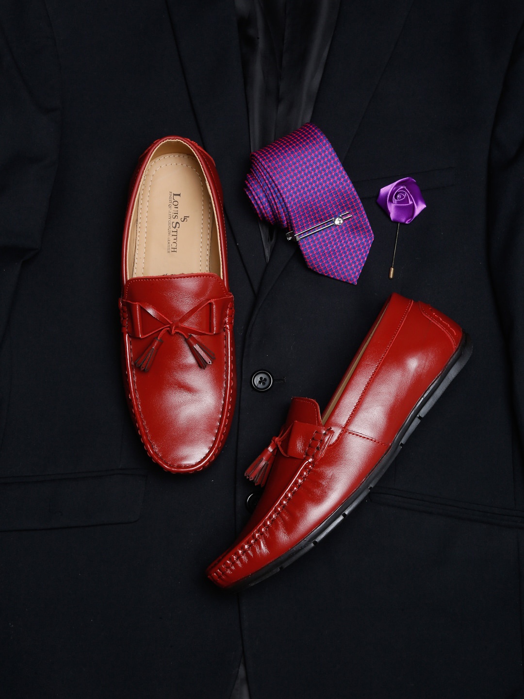 

LOUIS STITCH Men Leather Formal Loafers, Red