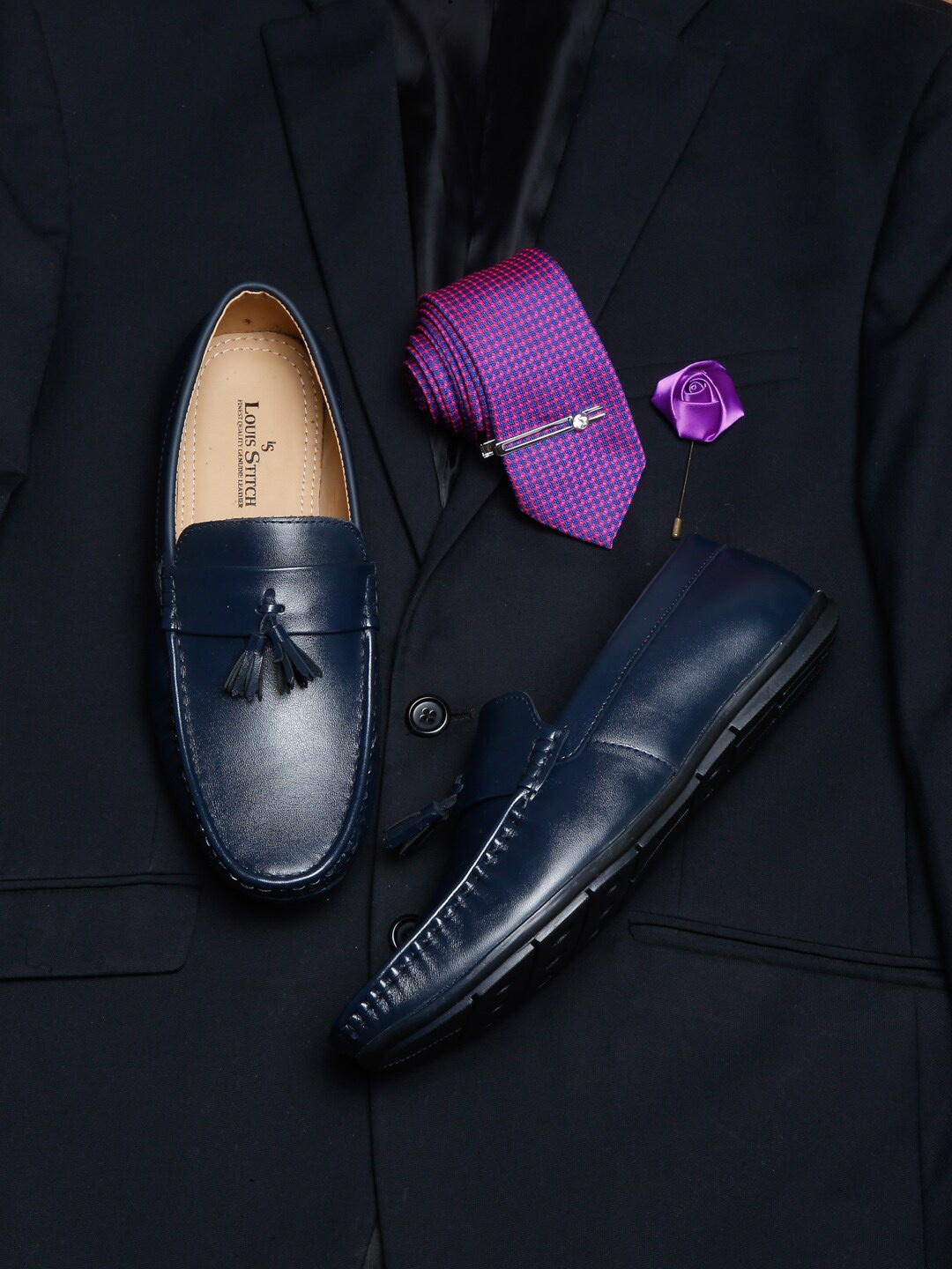 

LOUIS STITCH Men Leather Formal Loafers, Navy blue