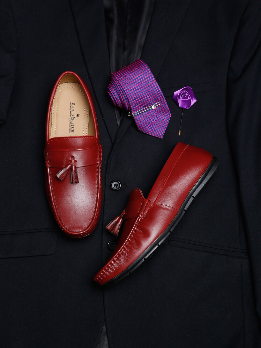 

LOUIS STITCH Men Leather Formal Loafers, Maroon