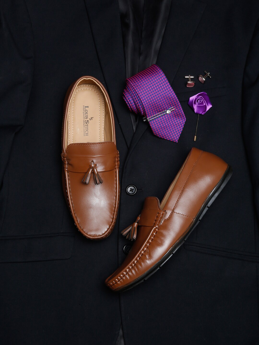 

LOUIS STITCH Men Solid Leather Formal Loafers, Brown