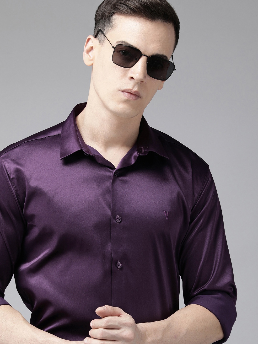 

V Dot Slim Fit Semiformal Shirt, Purple