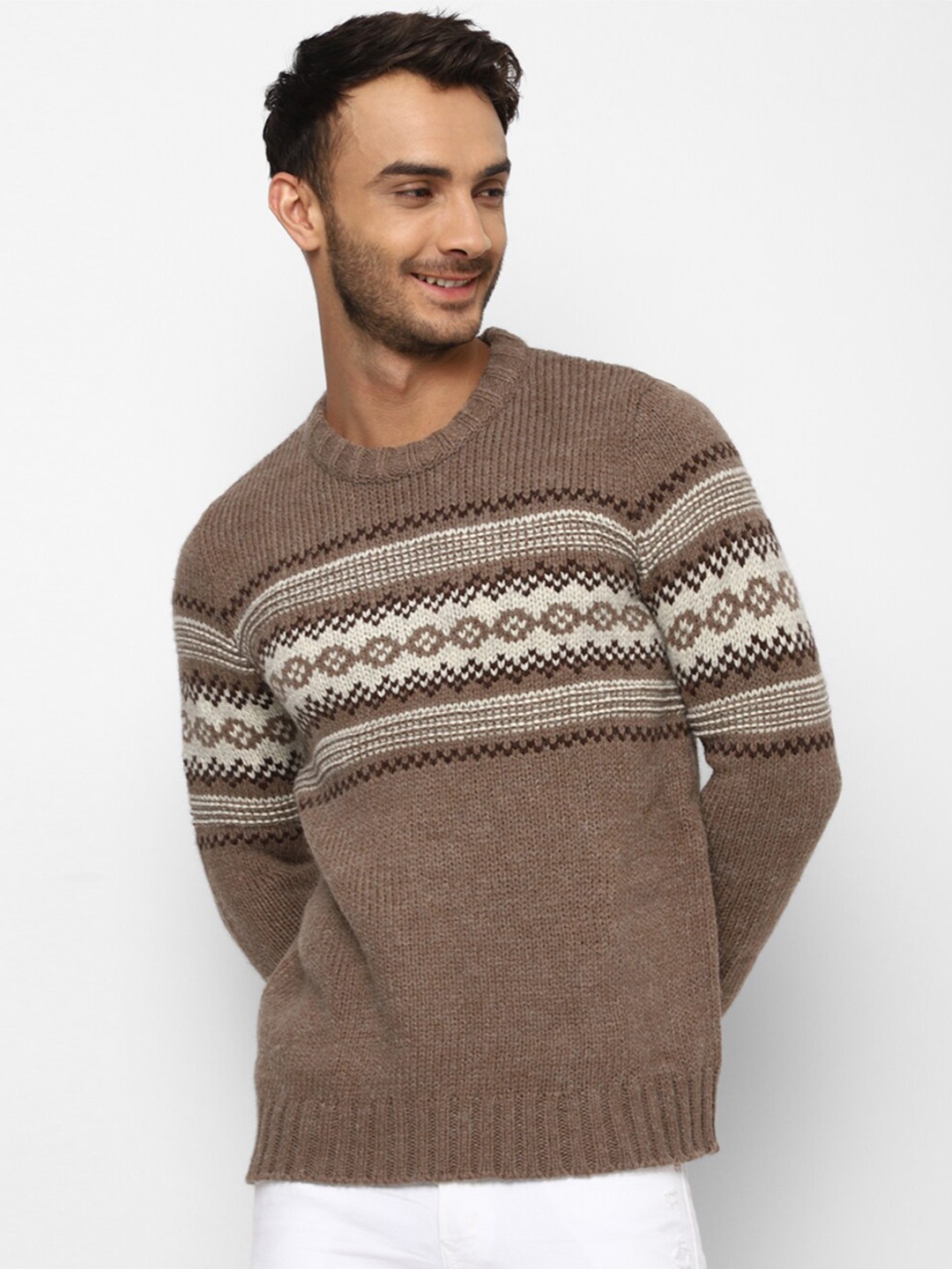 

AMERICAN EAGLE OUTFITTERS Men Fair Isle Acrylic Pullover, Tan