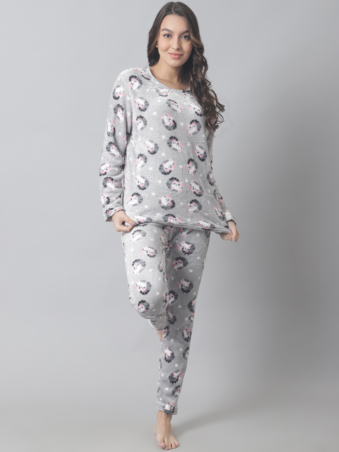 

TAG 7 Women Printed Night suit, Grey