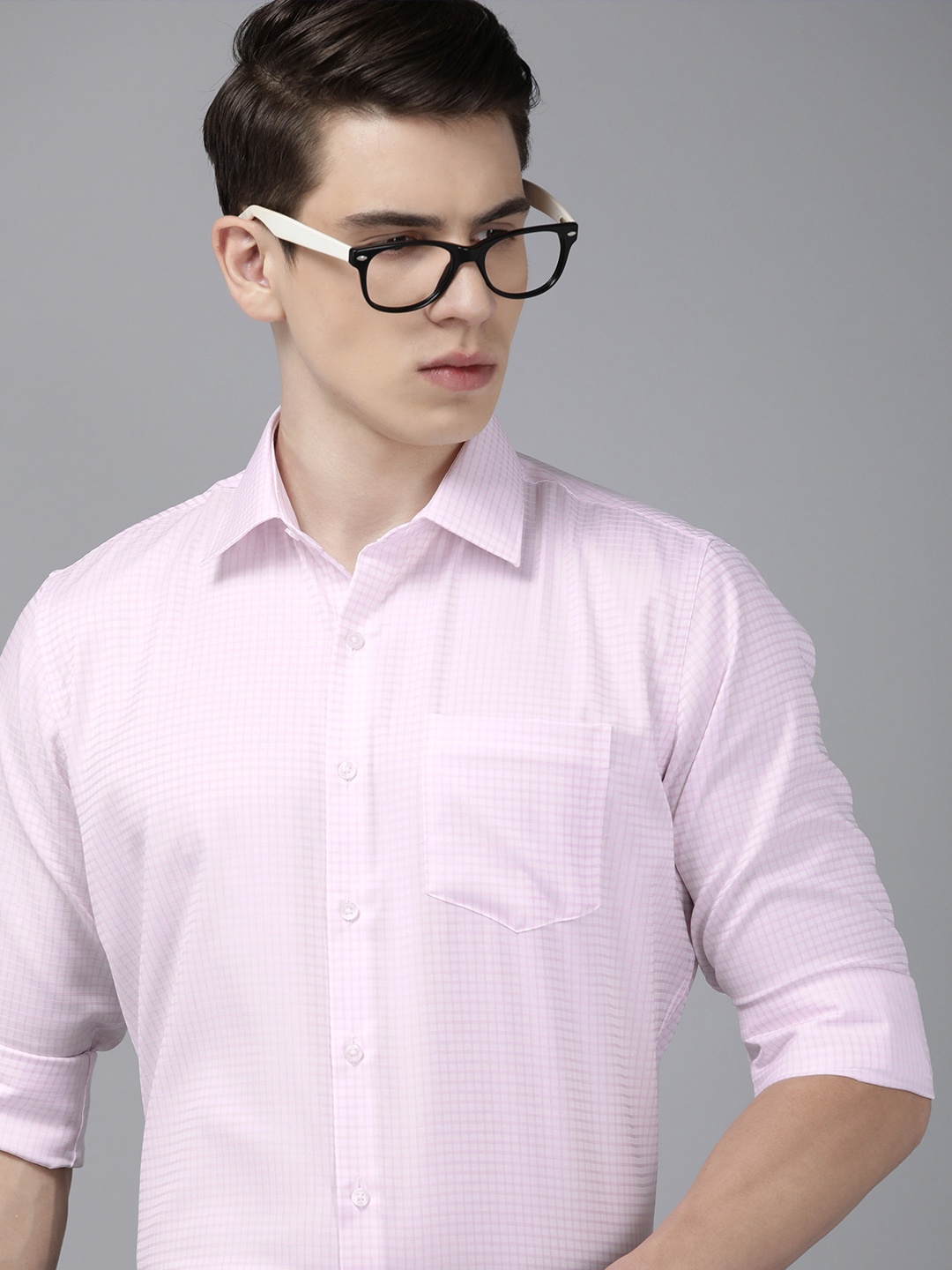 

Van Heusen Pure Cotton Slim Fit Checked Formal Shirt, Pink