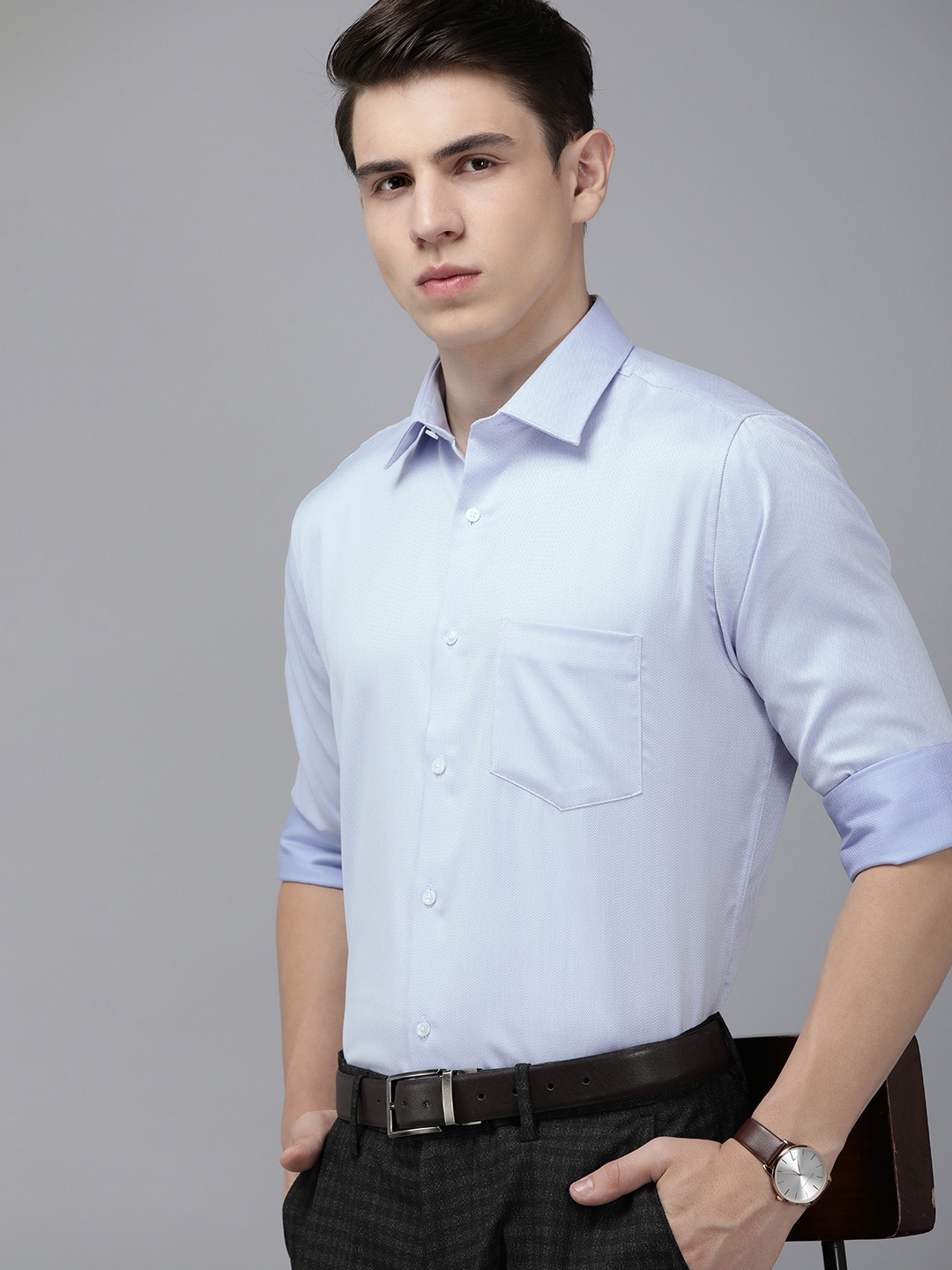 

Van Heusen Textured Custom Pure Cotton Formal Shirt, Blue