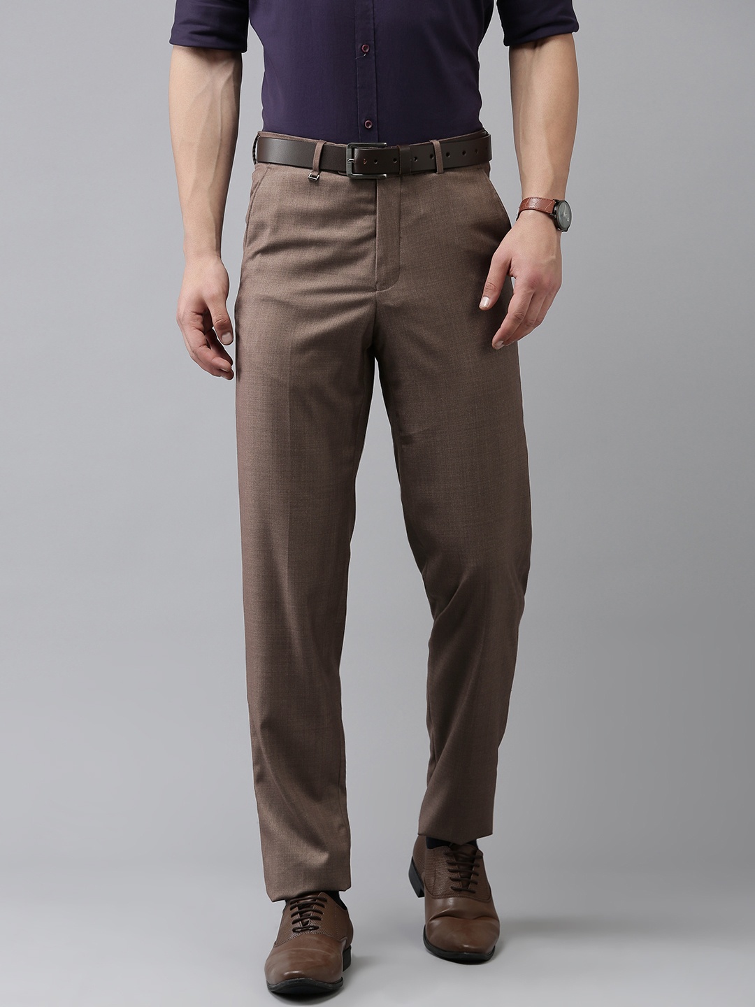 

Van Heusen Men Mid-Rise Checked Custom Trousers, Brown