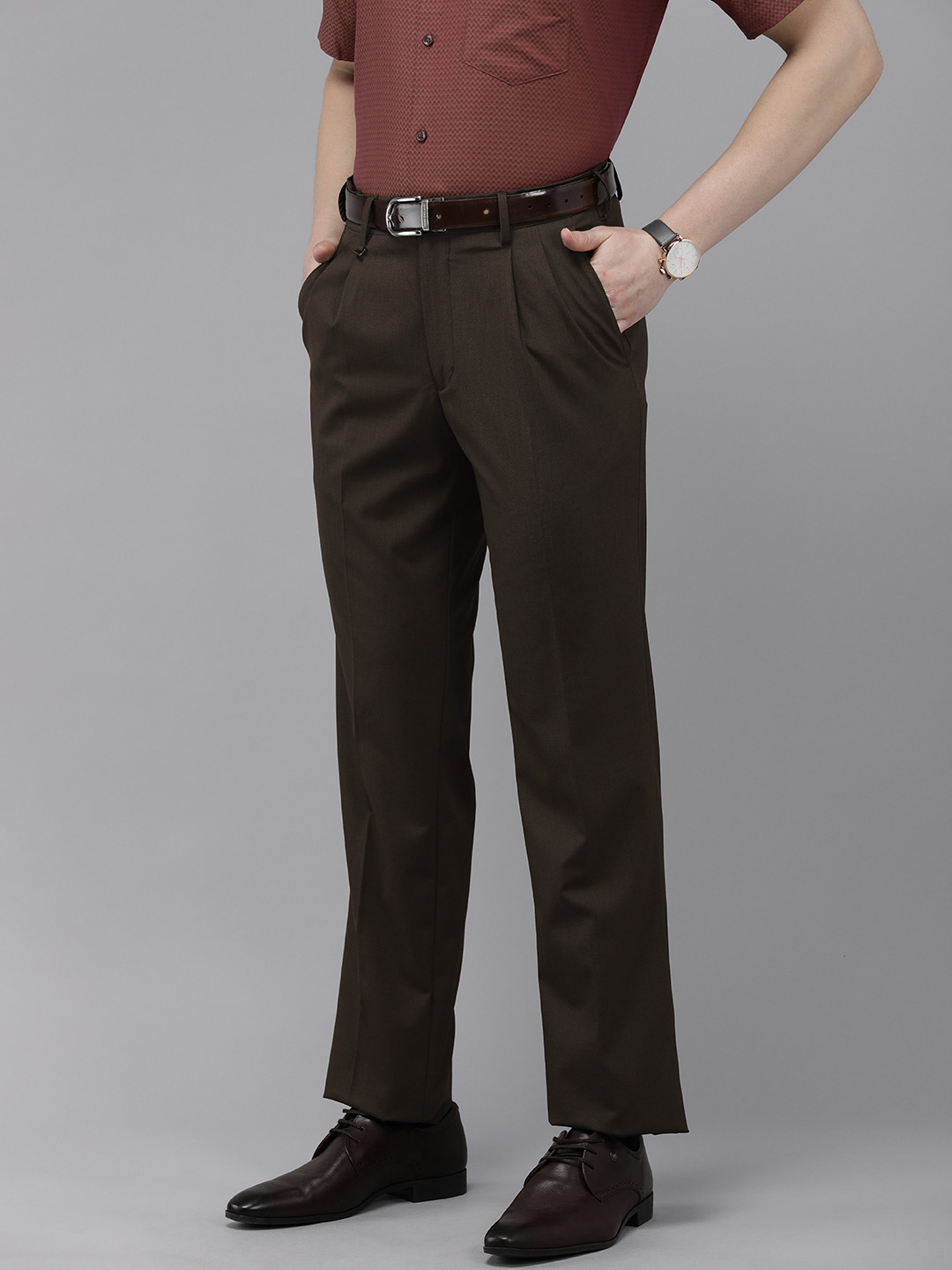 

Van Heusen Men Mid-Rise Custom Trousers, Brown