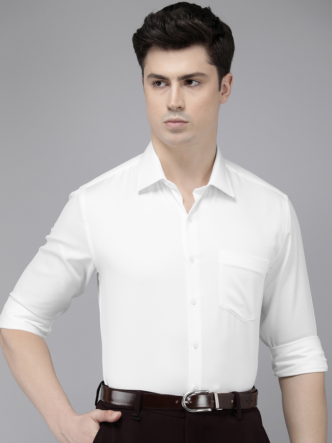 

Van Heusen Pure Cotton Self Design Textured Slim Fit Formal Shirt, White