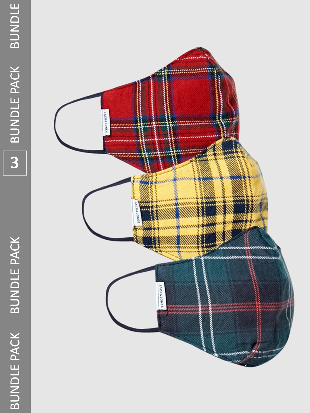 

Jack & Jones Men Pack Of 3 Checked Outdoor Pure Cotton Cloth Face Masks, Green