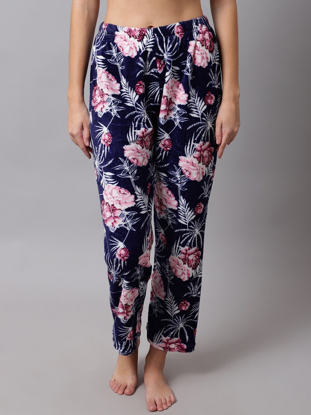 

TAG 7 Women Printed Fleece Lounge Pants, Navy blue