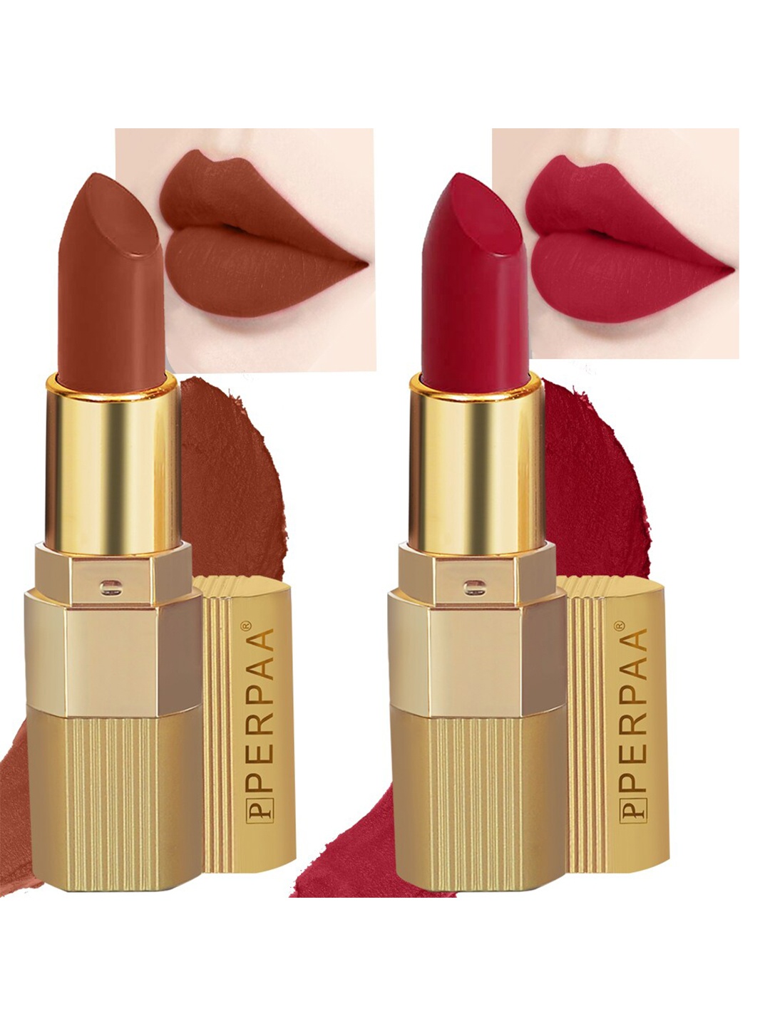 

PERPAA Set of 2 Xpression Weightless Matte Long-Lasting Waterproof Lipsticks 3.5 g Each - Rust Brown 301 - Apple Red 303