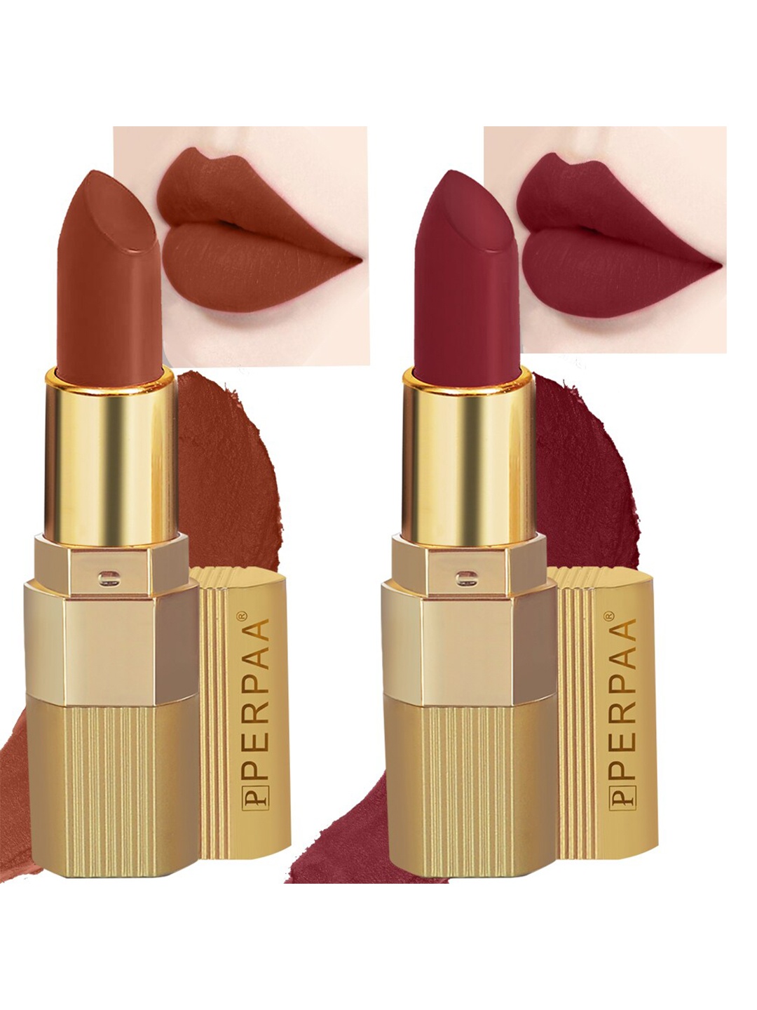 

PERPAA Set of 2 Xpression Weightless Matte Long-Lasting Waterproof Lipsticks 3.5 g Each - Rust Brown 301 - Maroon 304