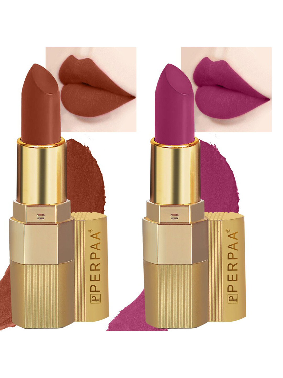

PERPAA Set of 2 Xpression Weightless Matte Long-Lasting Waterproof Lipsticks 3.5 g Each - Rust Brown 301 - Magenta 302