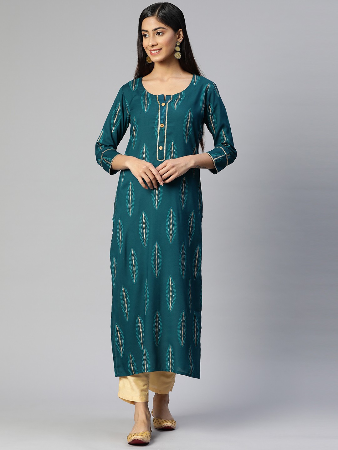 

Aasiya Women Teal Ethnic Motifs Printed Kurta
