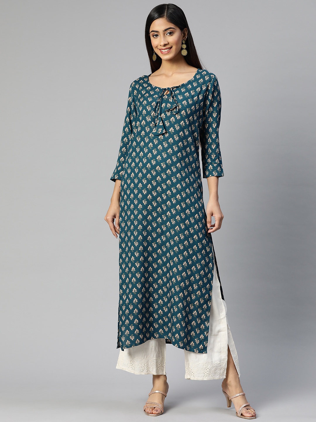 

Aasiya Women Teal Floral Printed Kurta