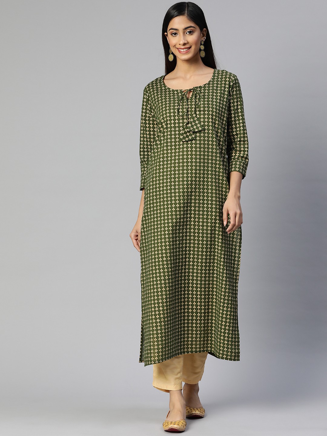 

Aasiya Women Green Ethnic Motifs Printed Cotton Kurta
