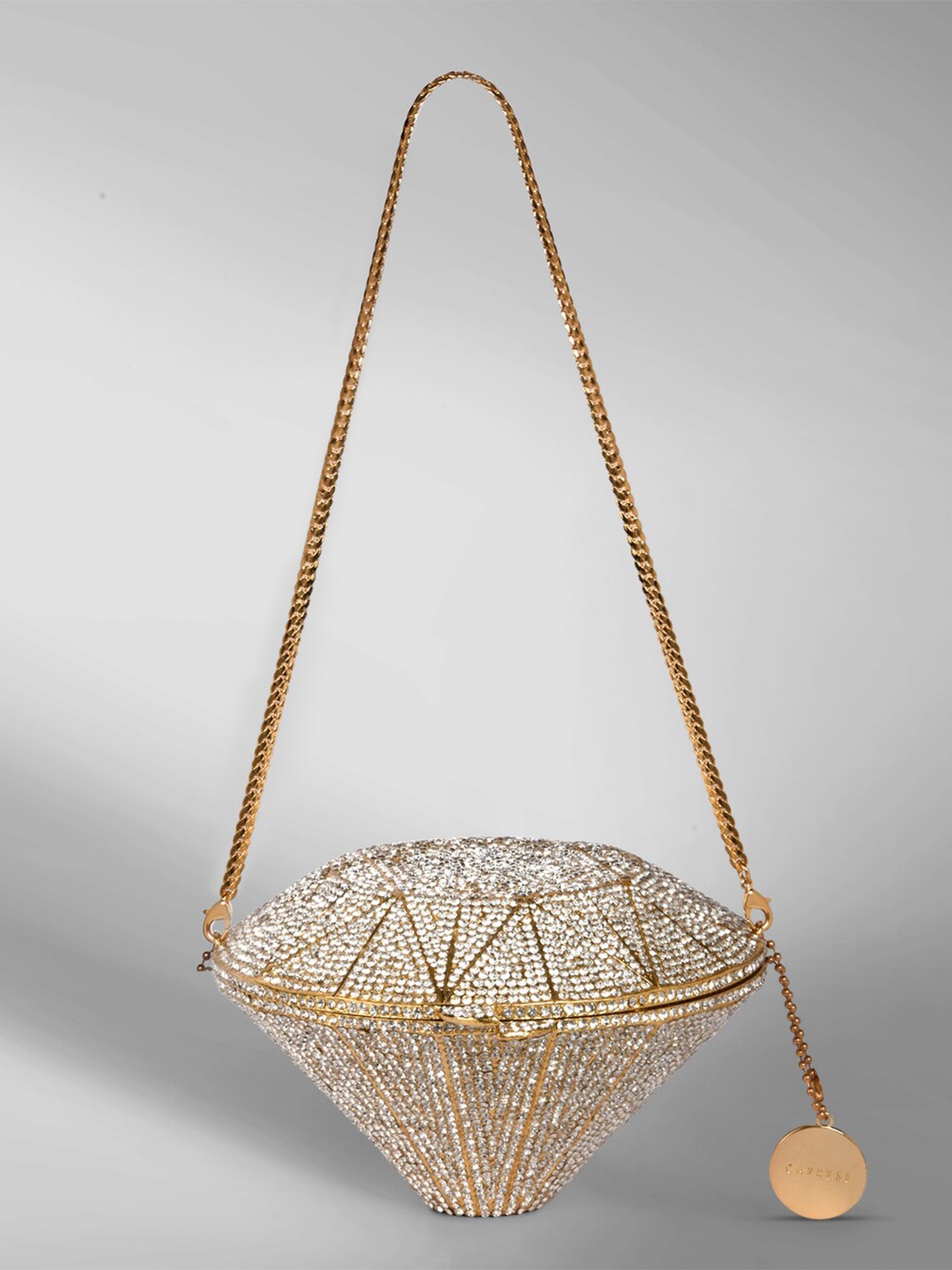 

Caprese Embellished Box Clutch, Gold