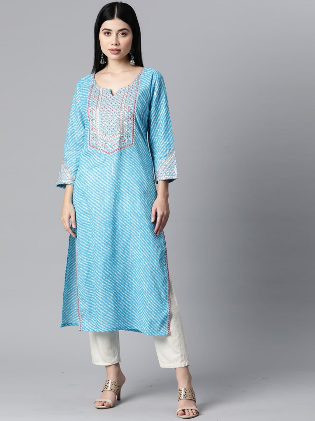 

KALINI Women Ethnic Motifs Embroidered Thread Work Kurta, Blue