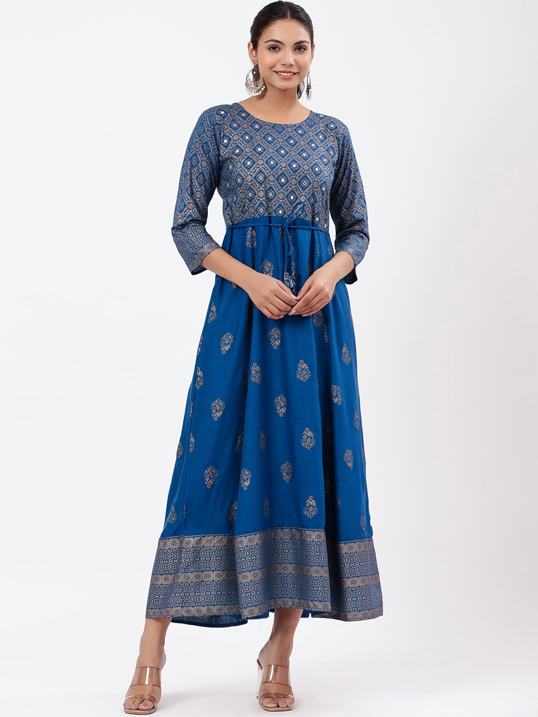 

PK Fashions Women Ethnic Motifs Printed Mirror Work Kurta, Blue