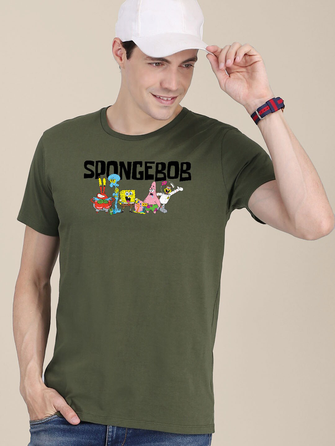 

Free Authority Men Spongebob Printed Round Neck Cotton T-shirt, Green