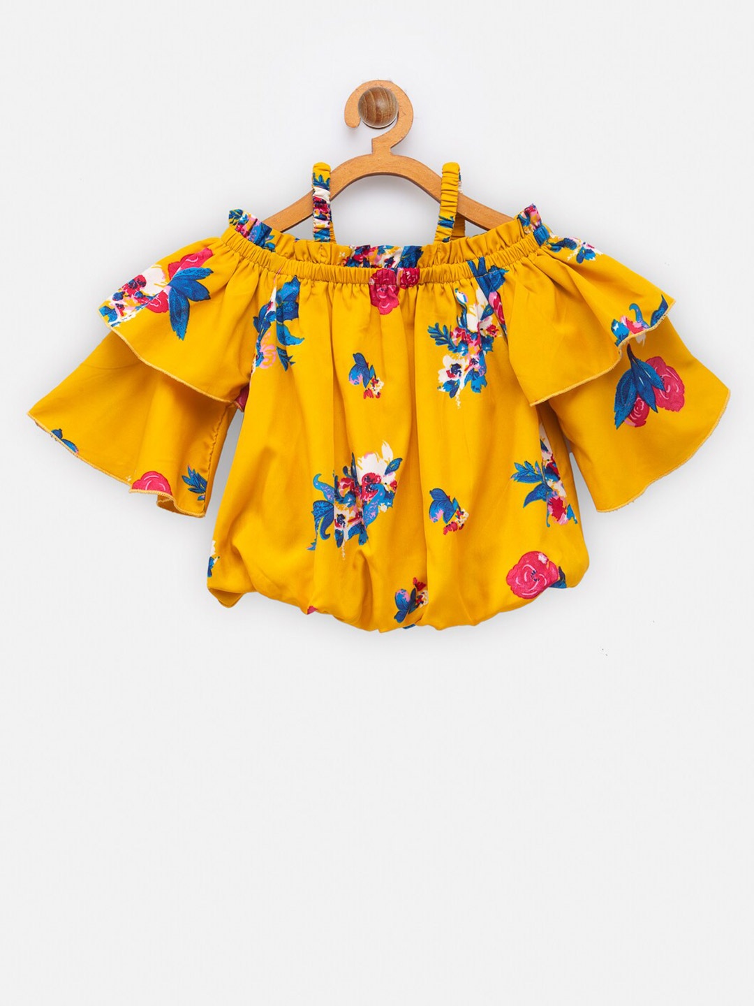 

NYNSH Girls Floral Print Blouson Top, Yellow