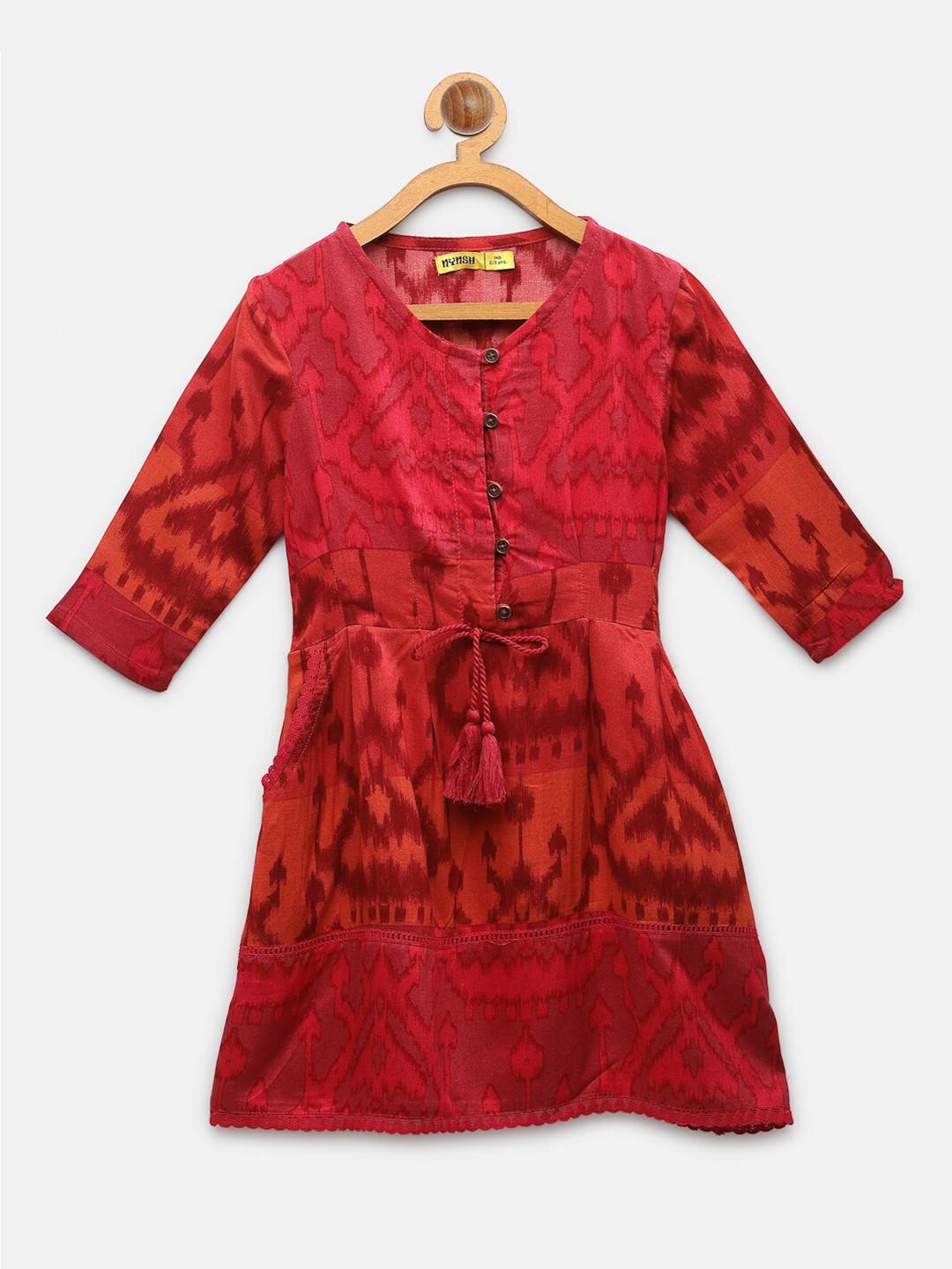 

NYNSH Girls Printed A-Line Cotton Dress, Red