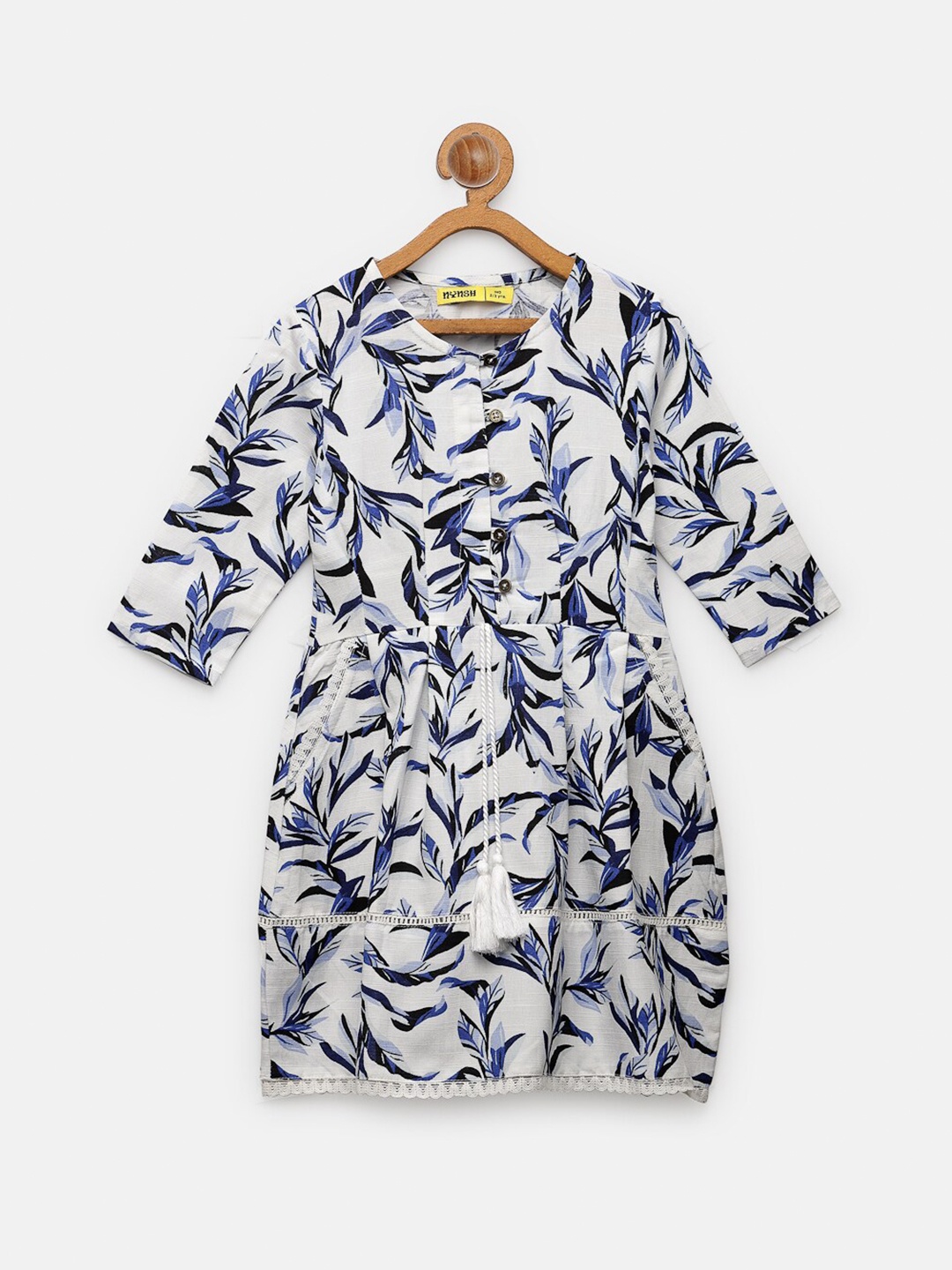 

NYNSH Girls Printed A-Line Dress, White