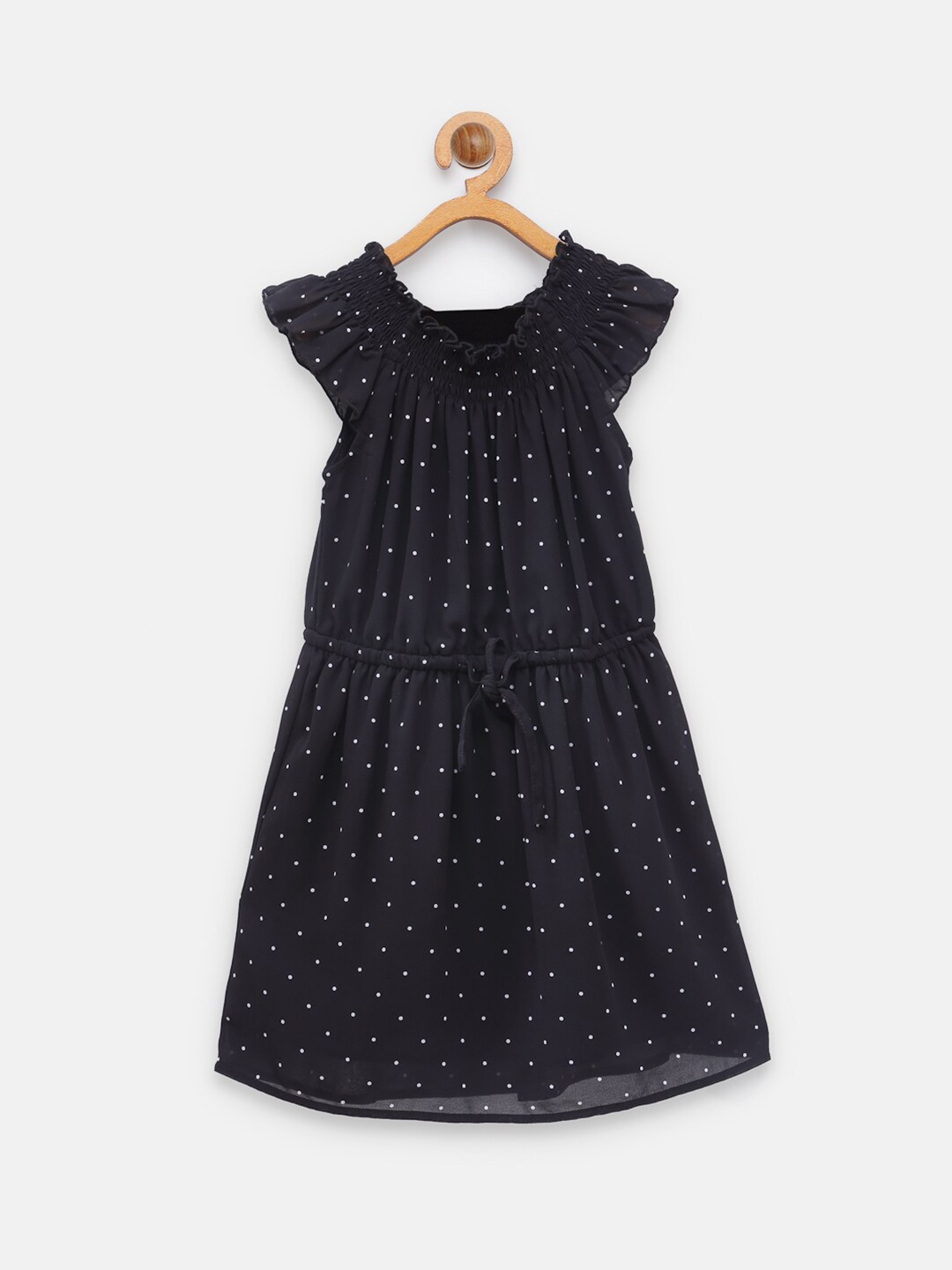 

NYNSH Girls Polka Dot Printed Cotton Dress, Black