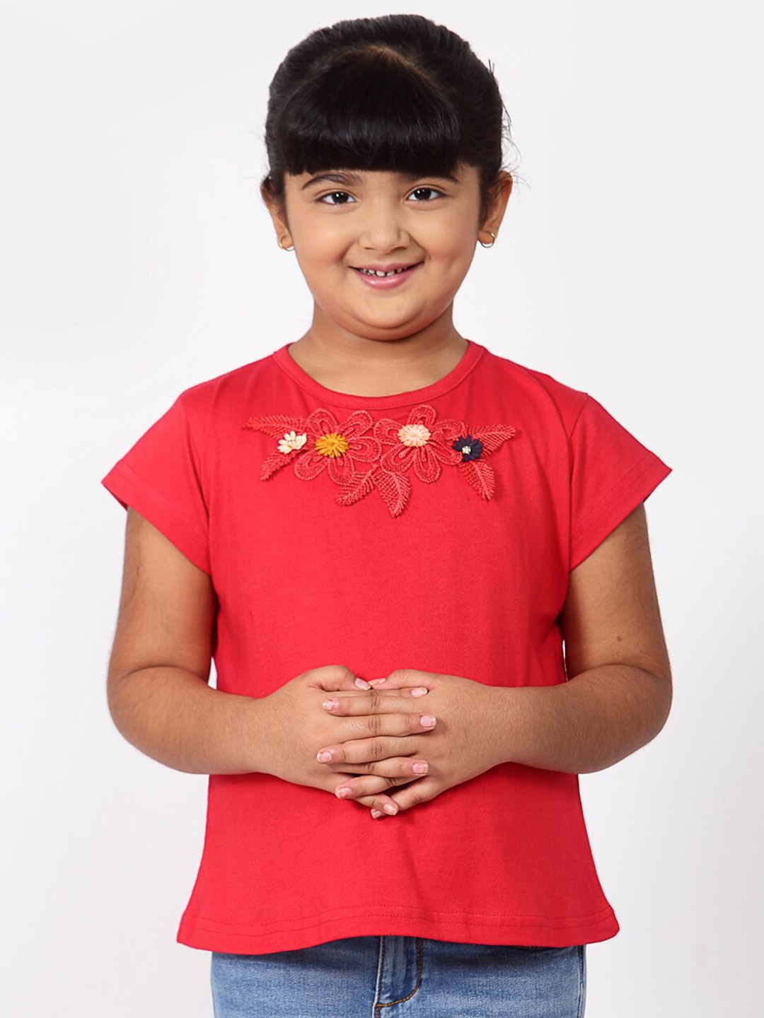 

NYNSH Girls Floral Embroidered Top, Red