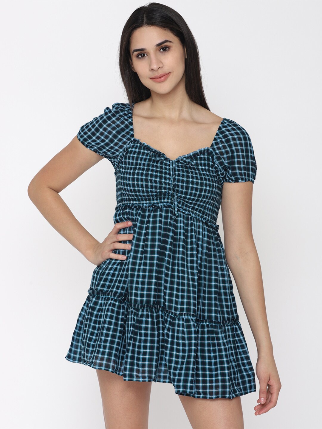 

AMERICAN EAGLE OUTFITTERS Checked Mini Dress, Blue