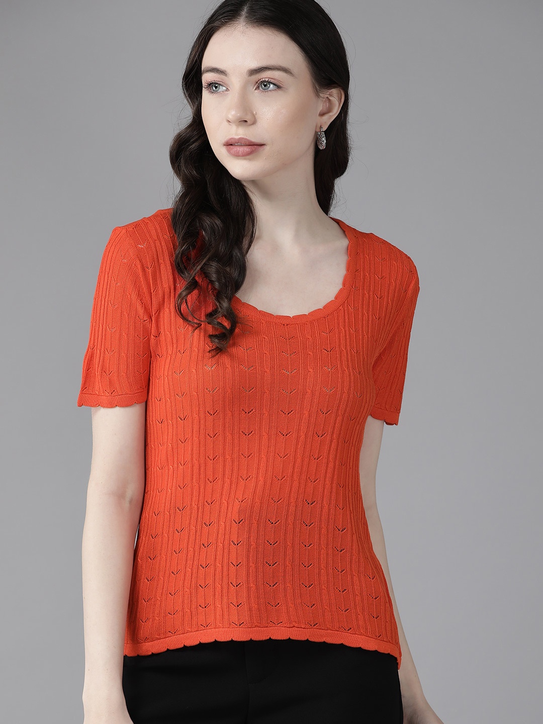 

Van Heusen Woman Open Knit Top, Orange