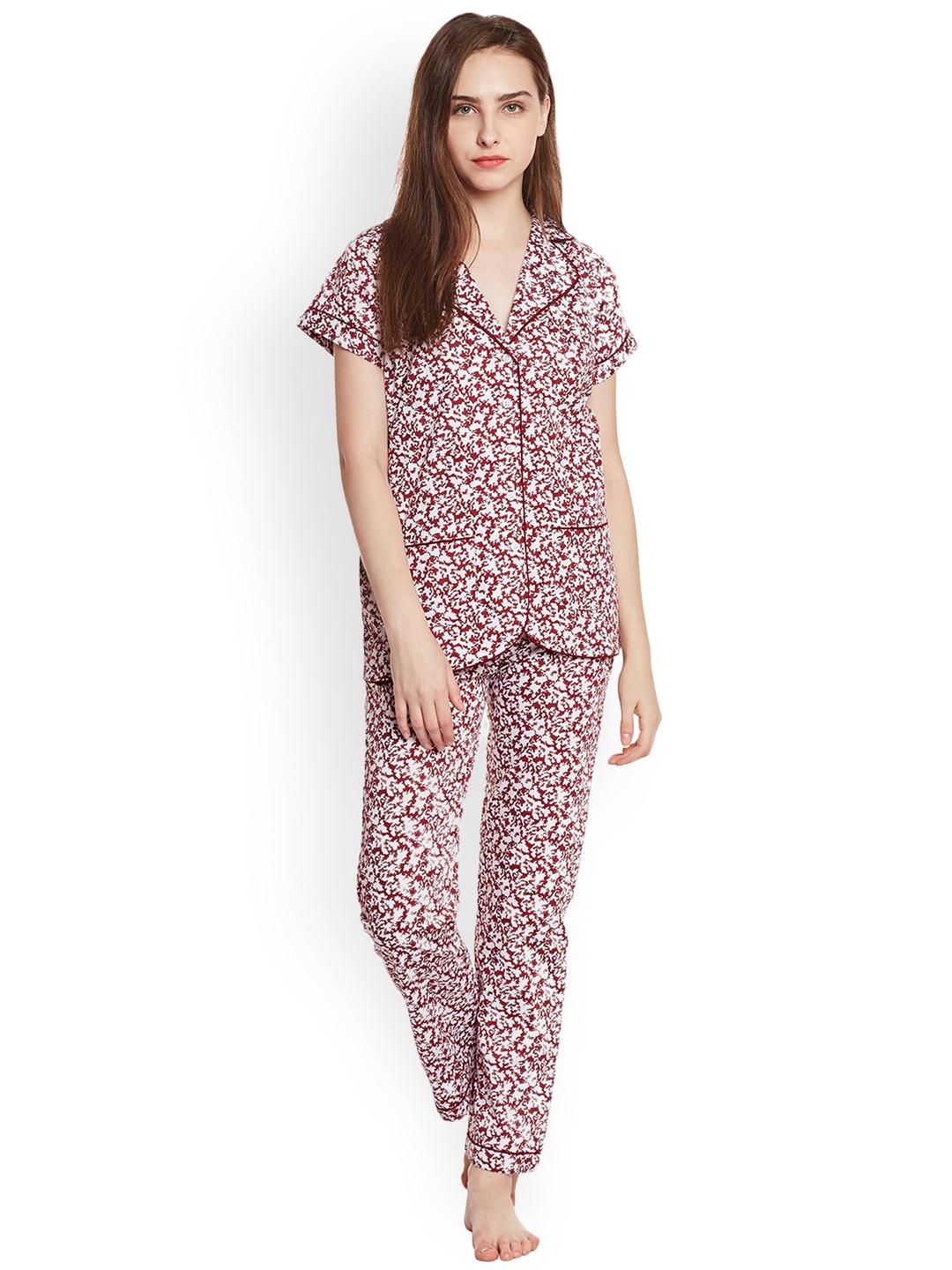 

Claura Red & White Printed Night Suit cot-56