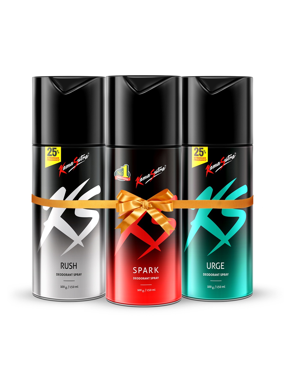 

KamaSutra Set Of 3 Deodorant Spray 150ml Each - Spark + Rush + Urge, Black