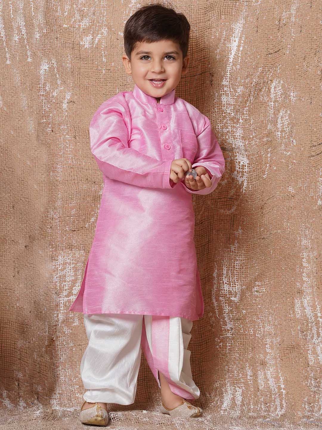 

Aj DEZInES Boys Mandarin Collar Kurta with Dhoti Pants, Pink