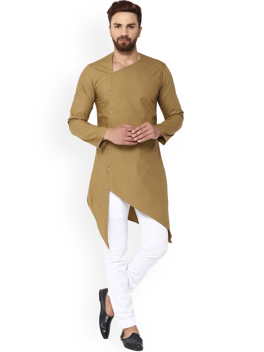 

See Designs Men Cotton Angrakha Kurta, Khaki