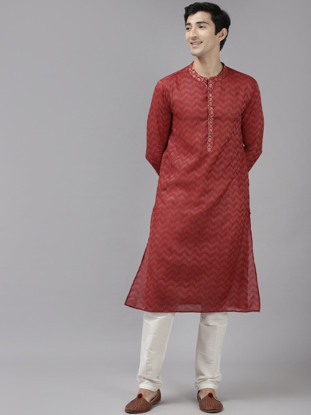 

See Designs Mandarin Collar Art Silk Kurta, Maroon