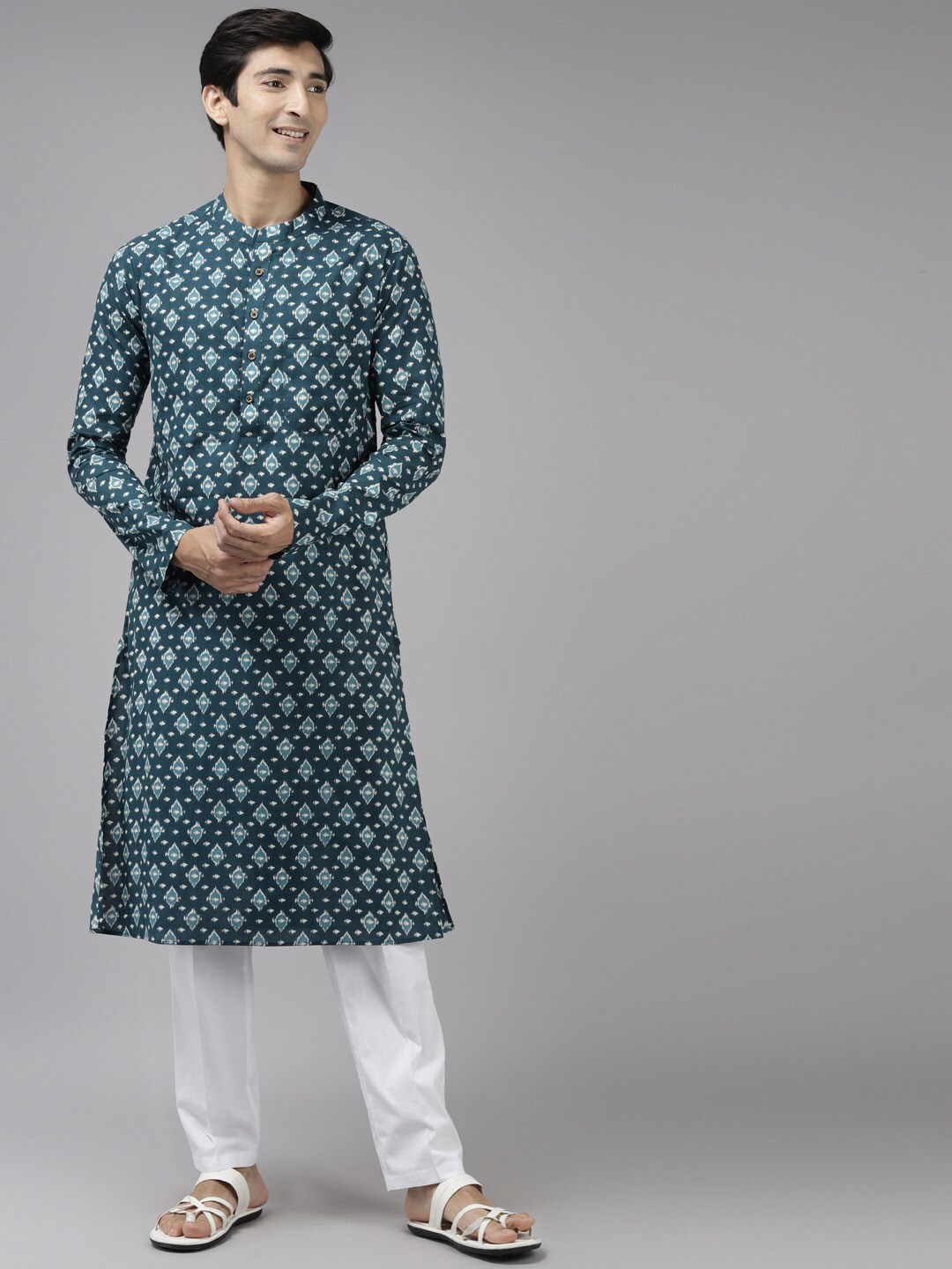 

See Designs Men Ethnic Motifs Printed Pure Cotton Kurta, Teal