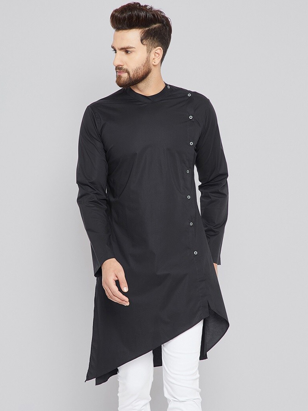 

See Designs Men Solid Pure Cotton Kurta, Black