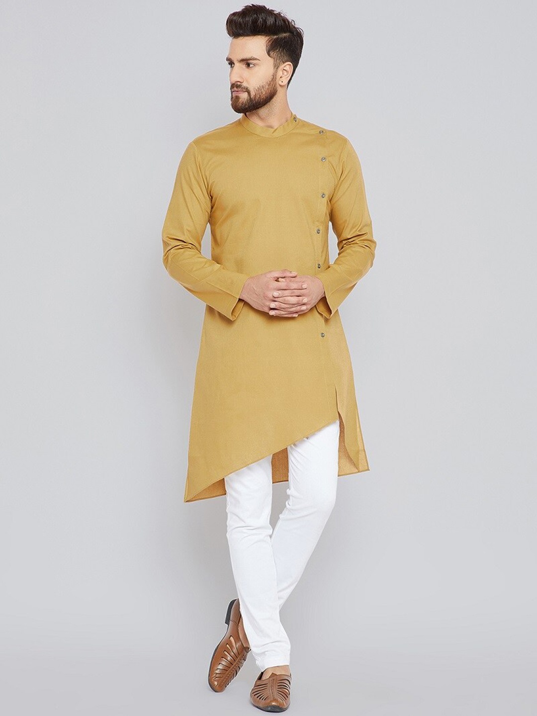 

See Designs Men Solid Cotton Kurta, Mustard