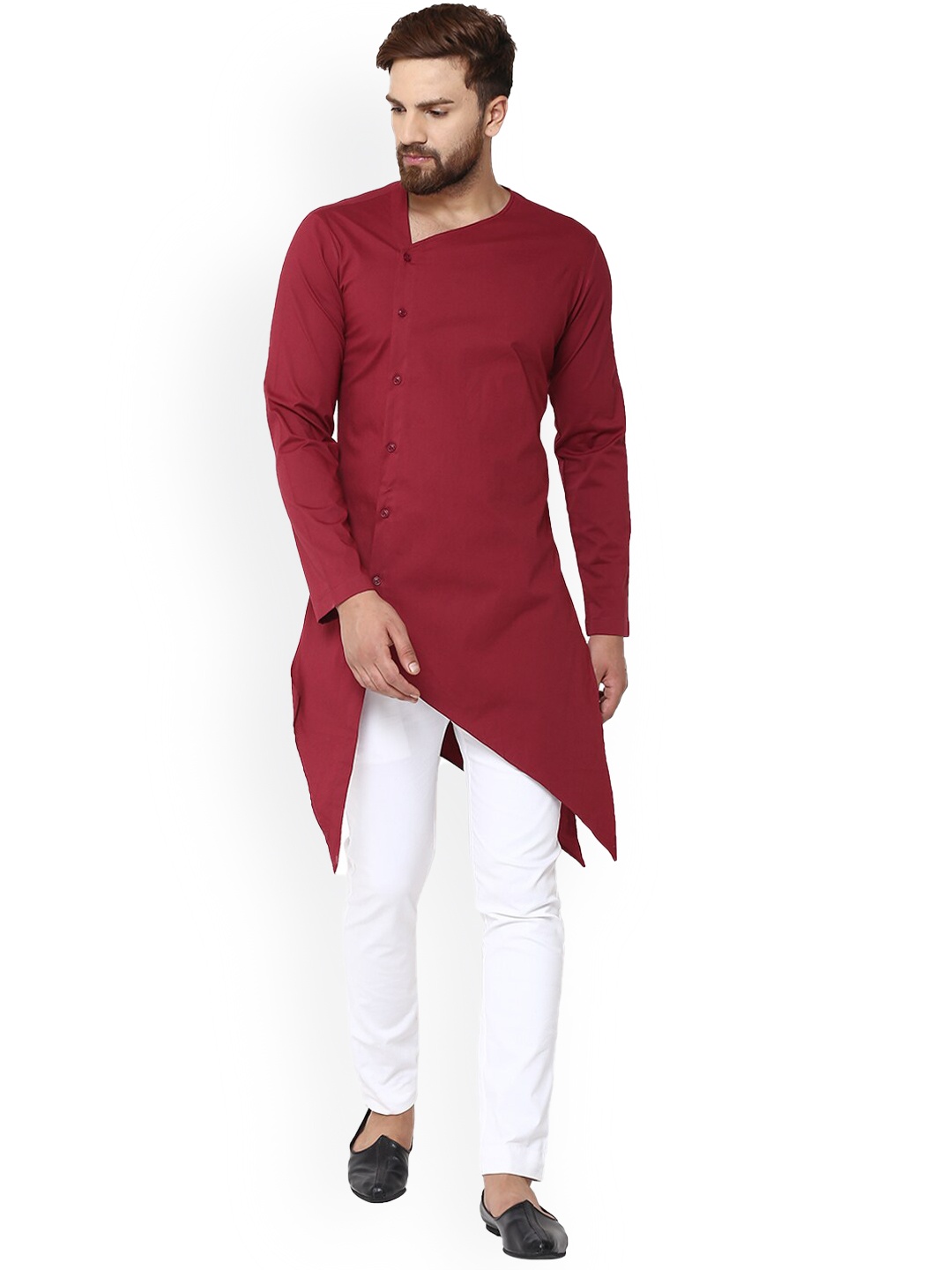 

See Designs Men Solid Pure Cotton Kurta, Maroon