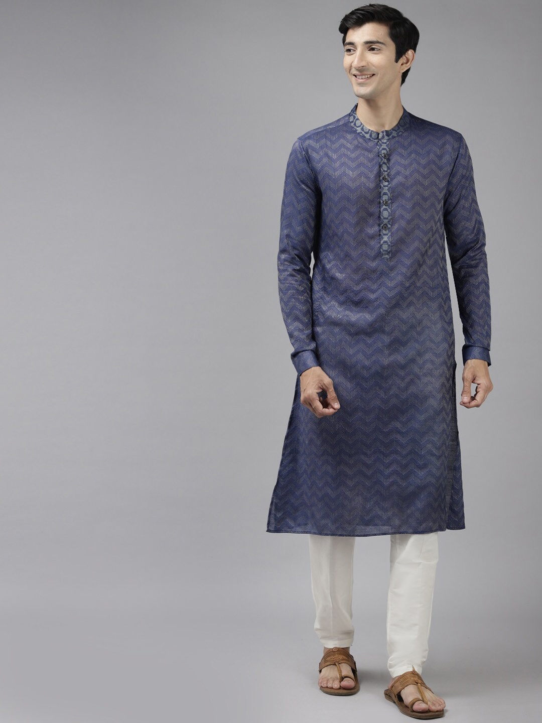 

See Designs Men Chevron Printed Handloom Kurta, Purple
