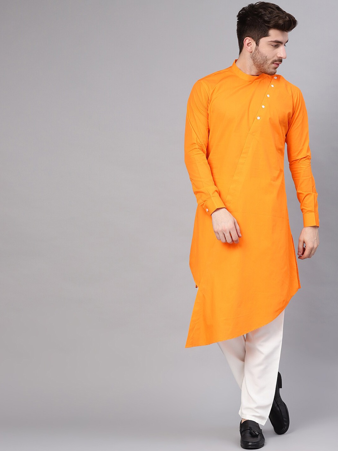 

See Designs Men Asymmetric Pure Cotton Kurta with Pyjamas, Orange