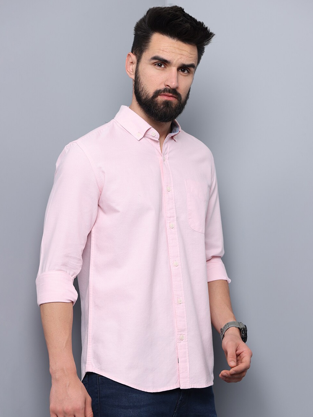 

FOGA Men Standard Slim Fit Pure Cotton Casual Shirt, Pink