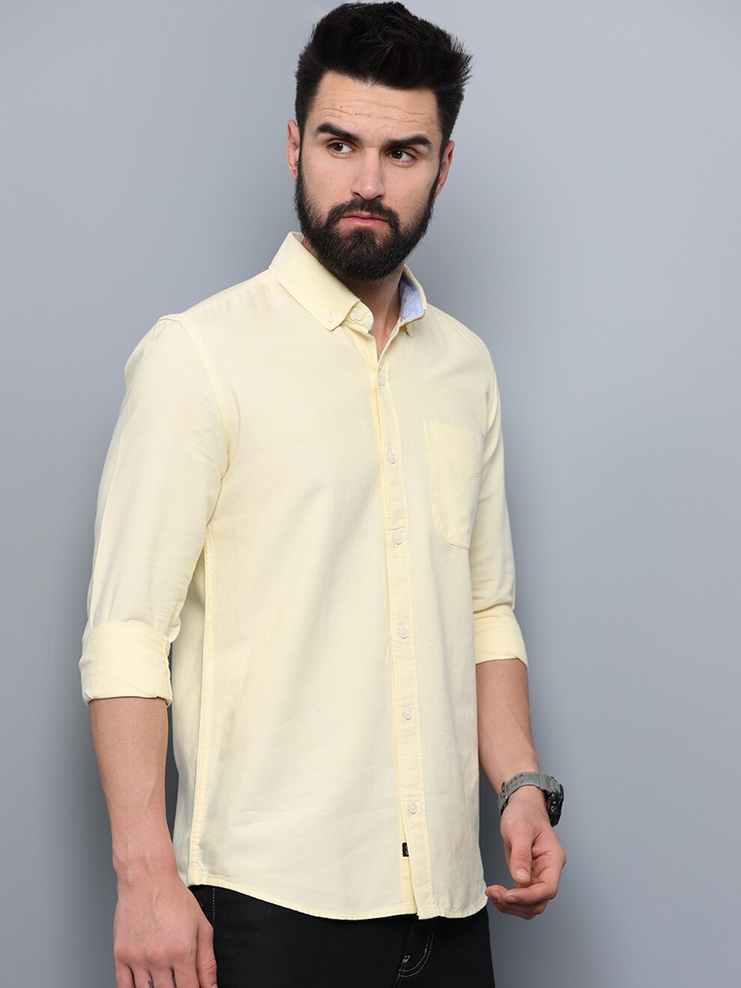 

FOGA Men Standard Slim Fit Pure Cotton Casual Shirt, Yellow